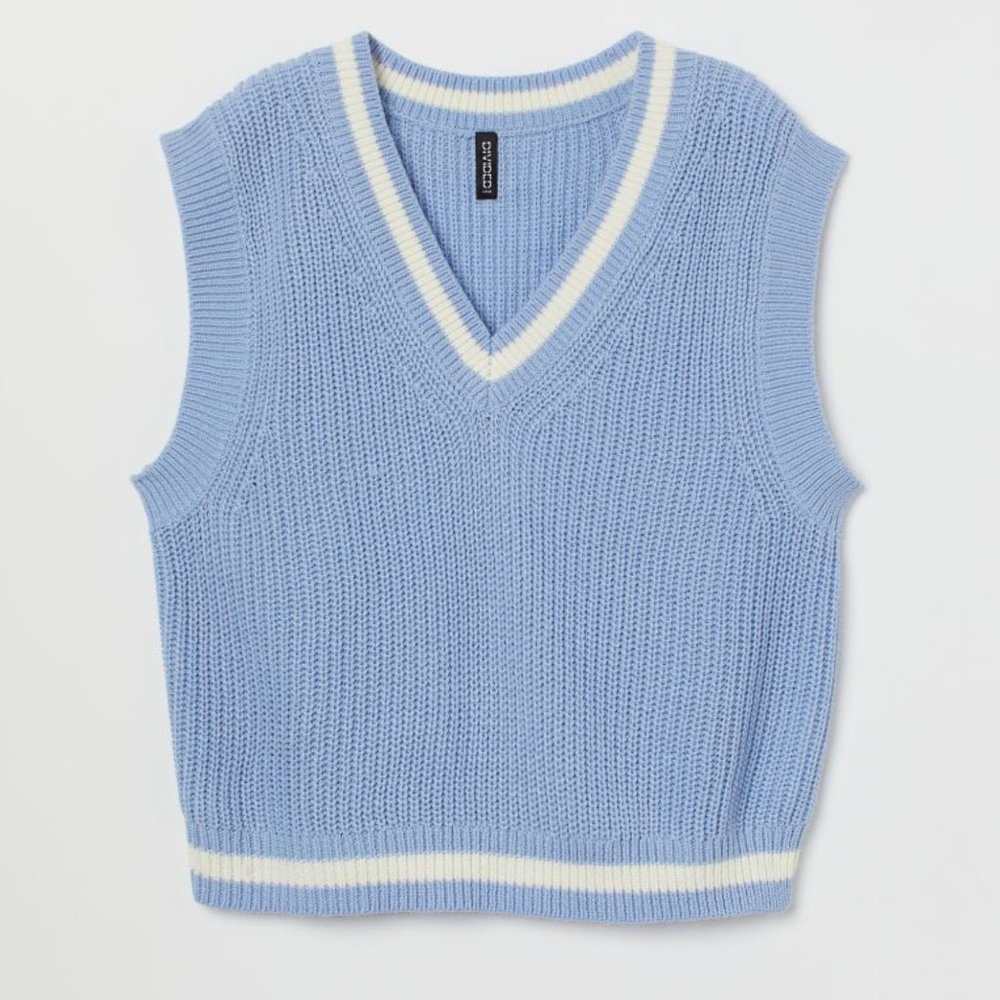 DIVIDED H&M Blue and White Rib-Knit Sweater Vest